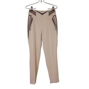 BEBE • size 2 off white dress pants embroidered design art nouveau women's